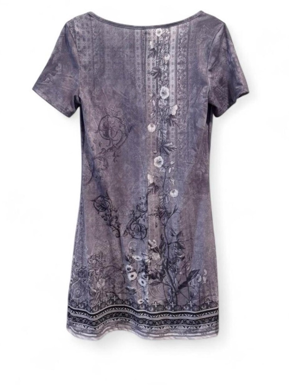 Lavender Floral Print Mini Dress with Scoop Neck - Picture 4 of 4